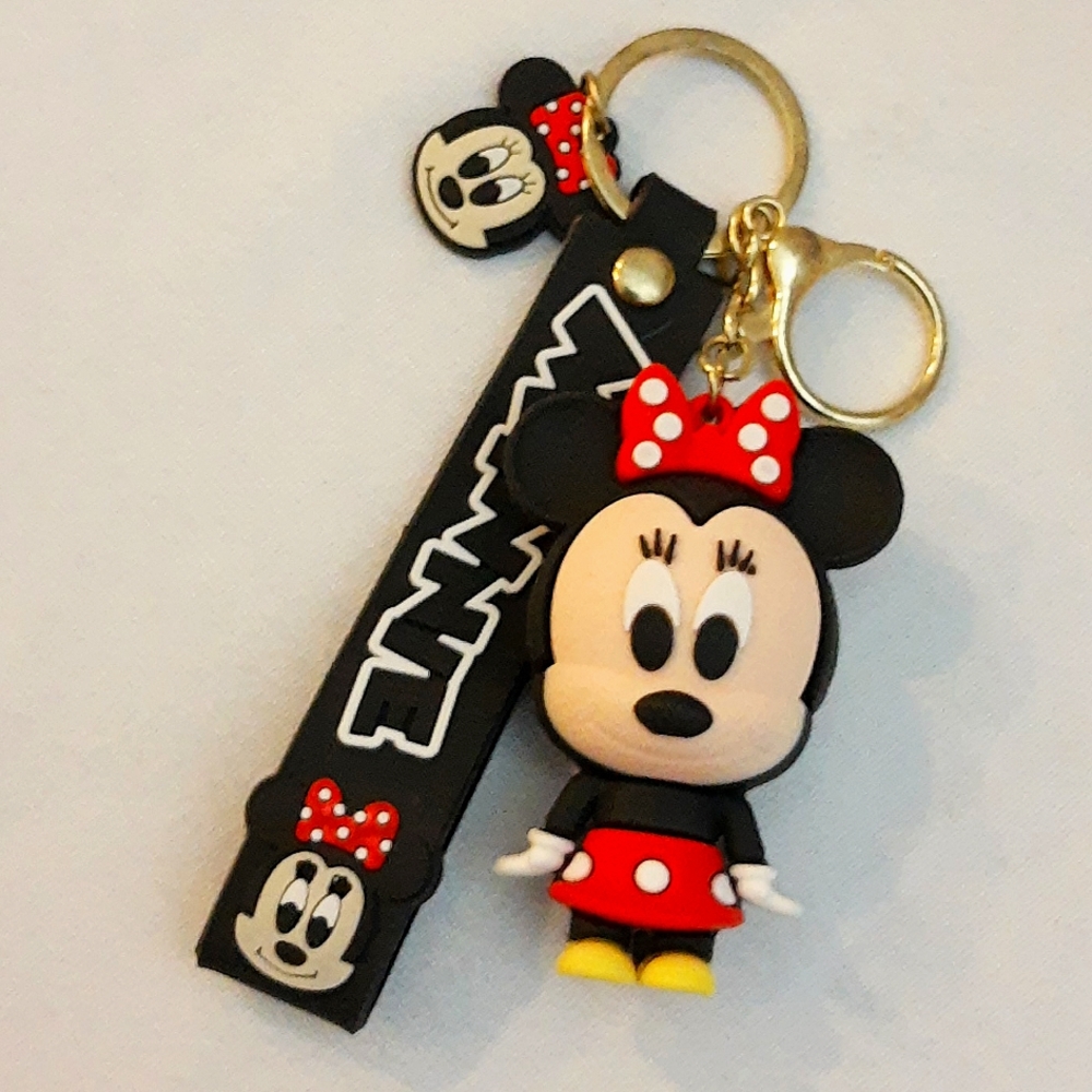 Disney Minnie Mouse 3D Chunky Figure Keychain Keyring Backpack Bag Charm *Flaws*